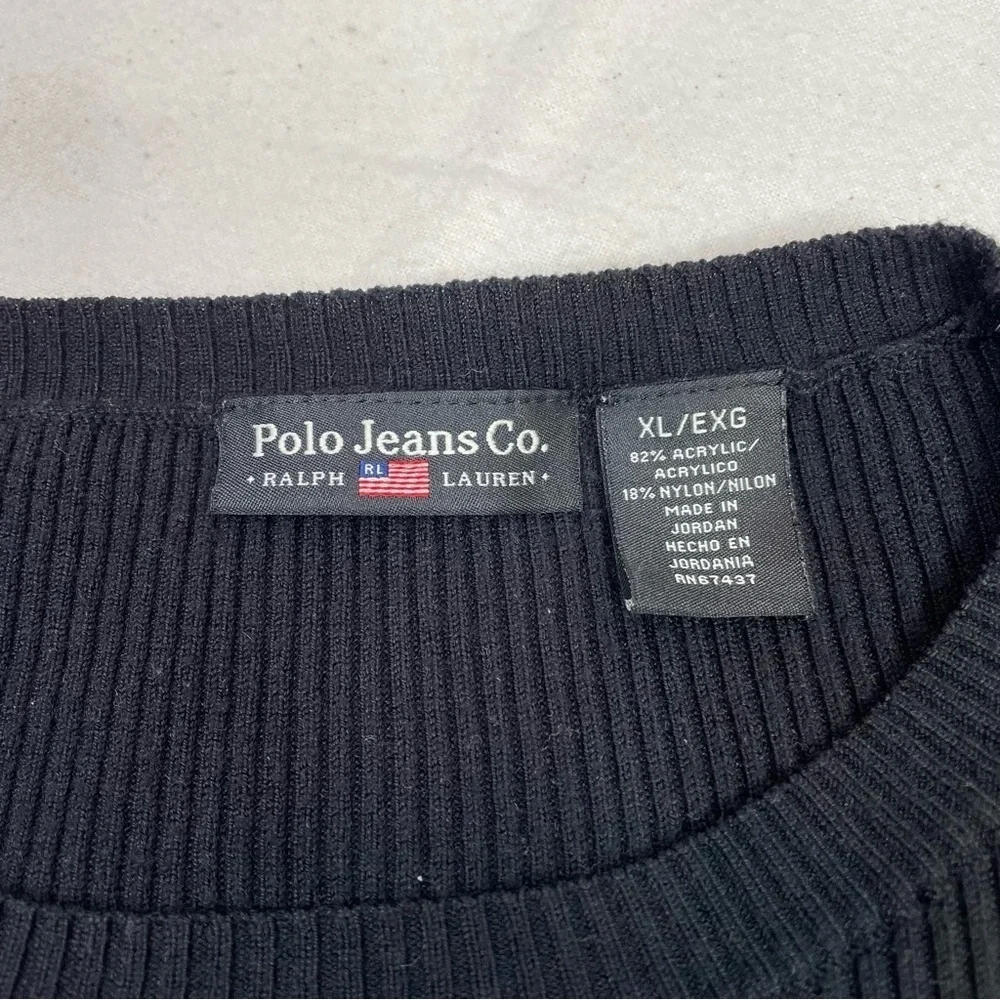 Vintage Polo Jeans Company Ralph Lauren Black Ribbed Sweater Flag Logo Womens XL
